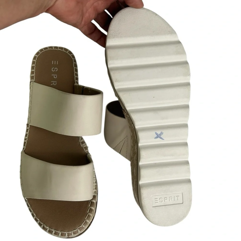 ESPRIT Katalina Off White Espadrille Platform Wedge Slide Sandals Womens SZ 7.5